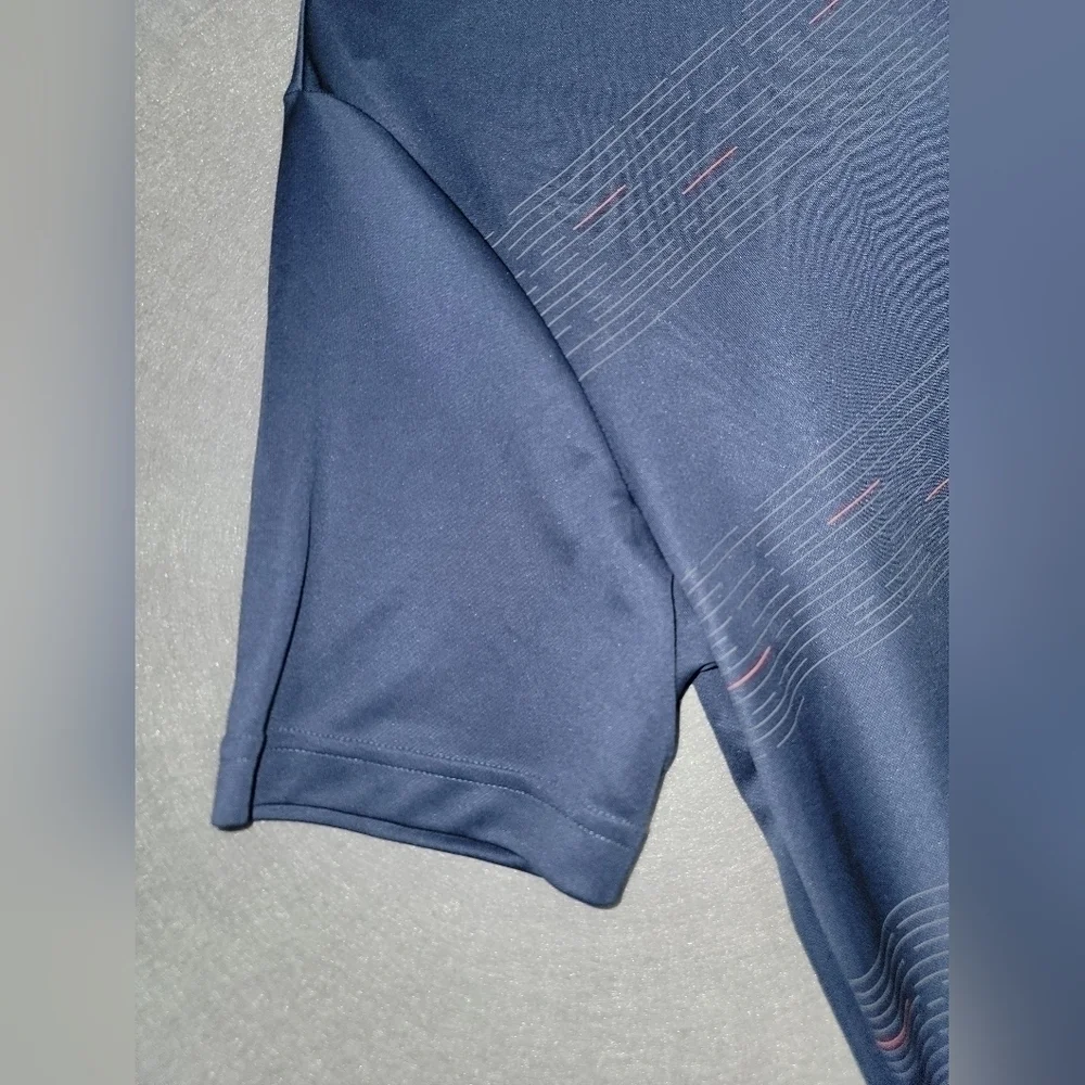 Adidas Mens Golf Polo Blue With Striped Pattern Size Medium